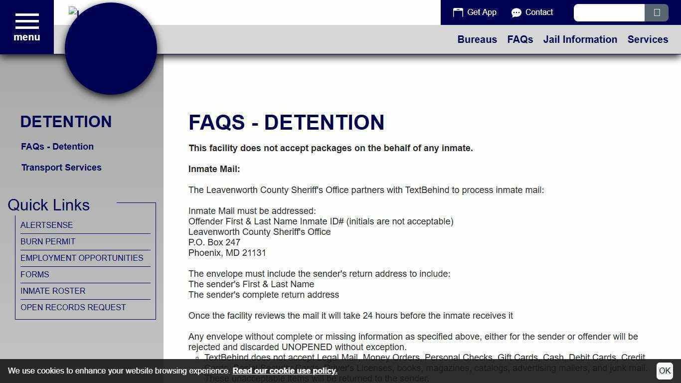 FAQs - Detention | Leavenworth County Sheriff's Office