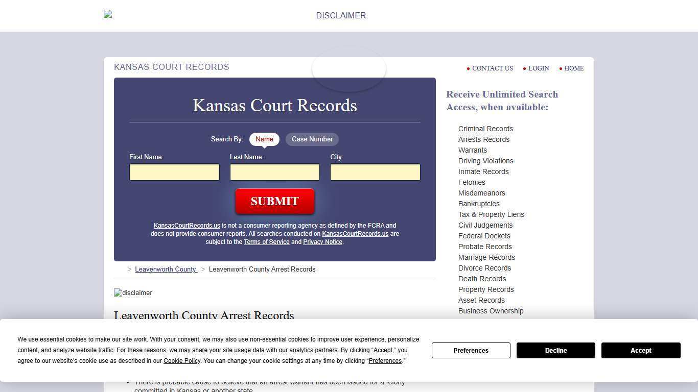 Leavenworth County Arrest Records | KansasCourtRecords.us